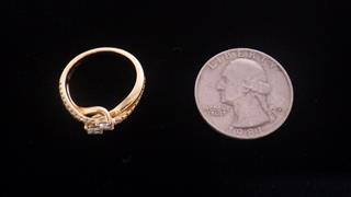 14K Two-Stone Diamond Bypass Accent Ring Yellow Gold 4.1g Size 7